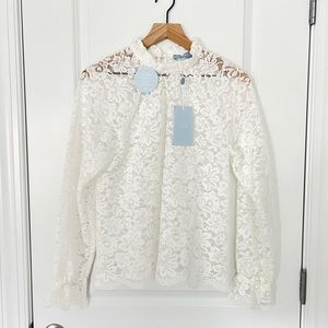 Hill House The Millie Top White Lace Long Sleeve Blouse Size Small